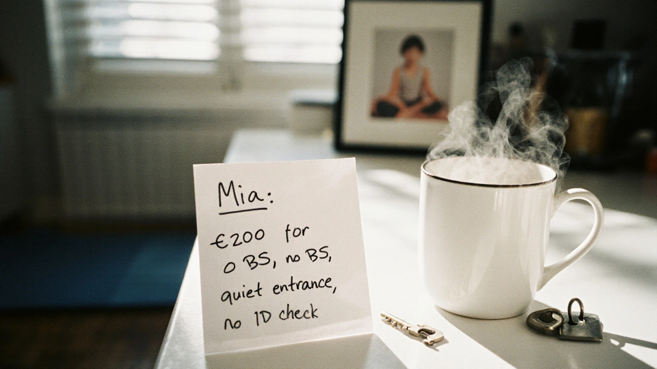 Handwritten note with exact price and honest review on a kitchen counter beside a mug and child's photo in West Hampstead.