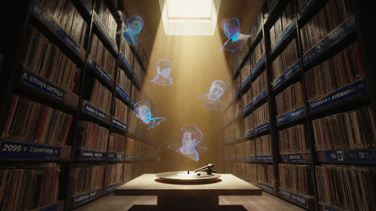 Artistic library of vinyl records representing Ministry of Sound&#039;s 30-year music history.