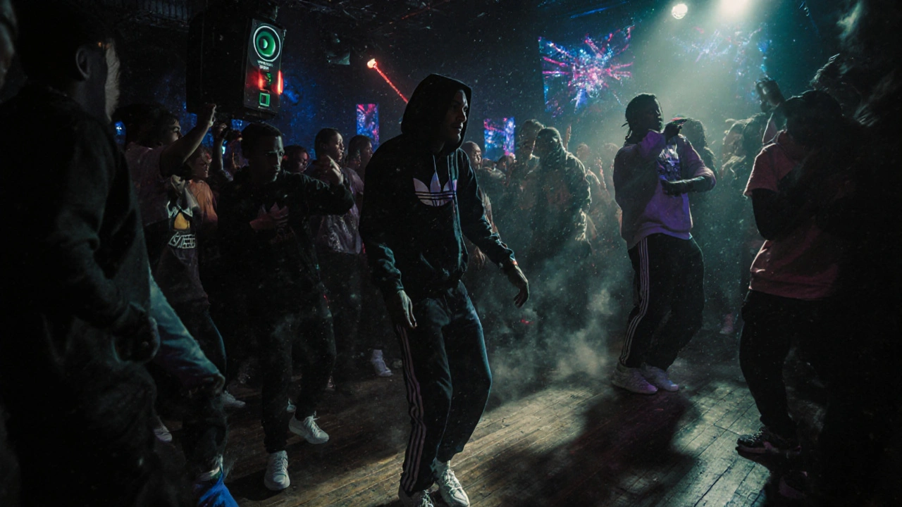Packed interior of Electric Brixton during a grime night with laser lights and dancing crowd.