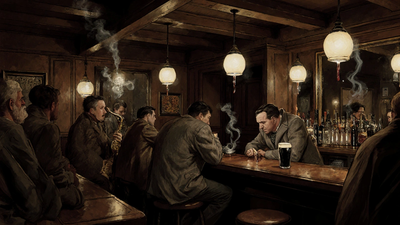 The French House in Soho, a cozy pub with a jazz trio playing softly in the background.