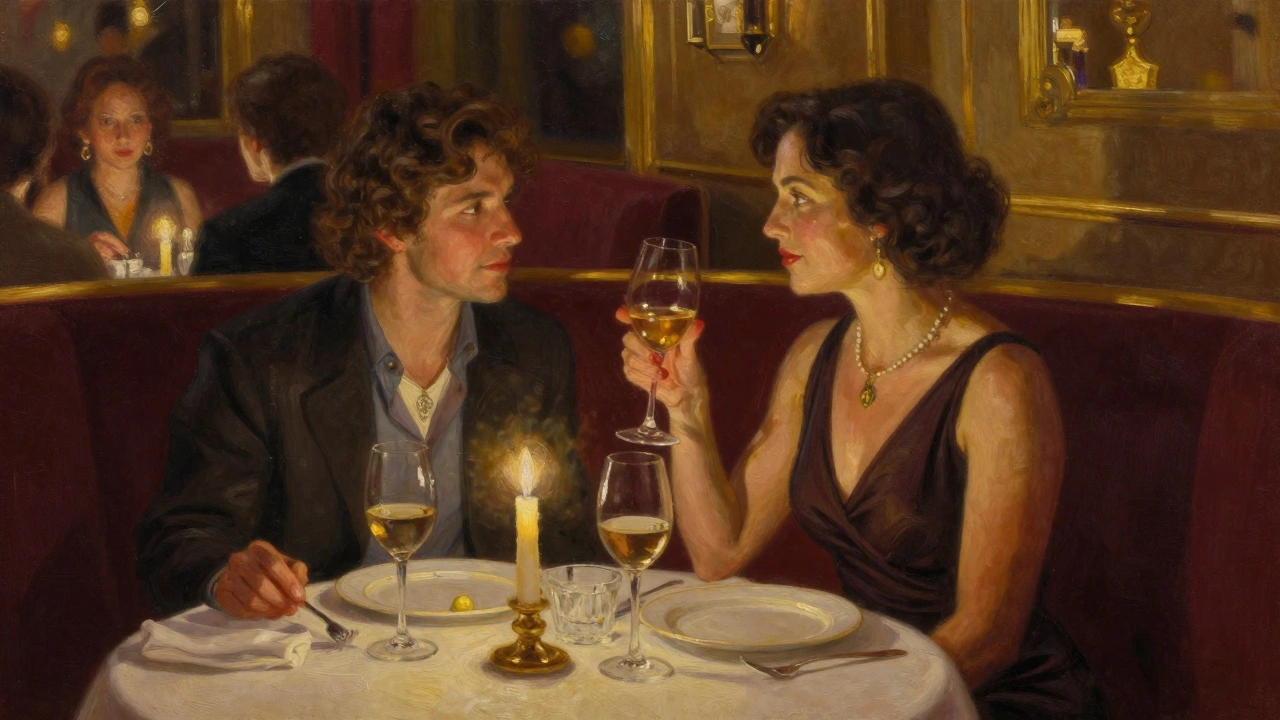 Candlelit dinner in a private booth at The Ivy Club, wine glass and elegant table setting.